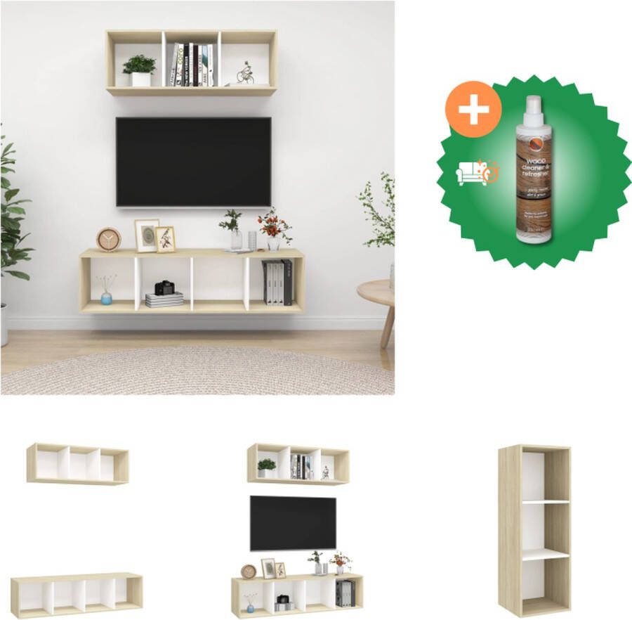 VidaXL Televisiewandmeubelset N v t TV-meubels 37 x 37 x 107 cm 37 x 37 x 142.5 cm Kleur- wit en sonoma eiken Materiaal- spaanplaat Montage vereist Kast Inclusief Houtreiniger en verfrisser