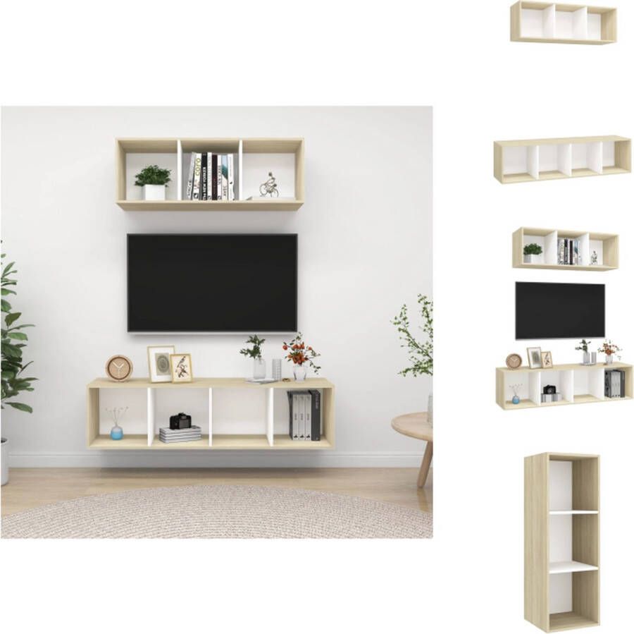 vidaXL Televisiewandmeubelset N v t TV-meubels 37 x 37 x 107 cm 37 x 37 x 142.5 cm Kleur- wit en sonoma eiken Materiaal- spaanplaat Montage vereist Kast