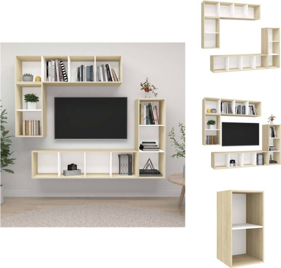 VidaXL Televisiewandmeubelset onbekend Tv-meubel 37 x 37 x 72 cm 37 x 37 x 107 cm 37 x 37 x 142.5 cm Kleur- wit en sonoma eiken Materiaal- spaanplaat Montage vereist Kast