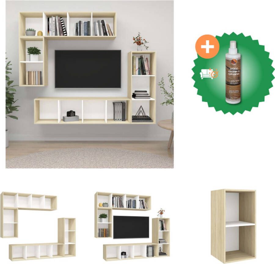 VidaXL Televisiewandmeubelset onbekend Tv-meubel 37 x 37 x 72 cm 37 x 37 x 107 cm 37 x 37 x 142.5 cm Kleur- wit en sonoma eiken Materiaal- spaanplaat Montage vereist Kast Inclusief Houtreiniger en verfrisser