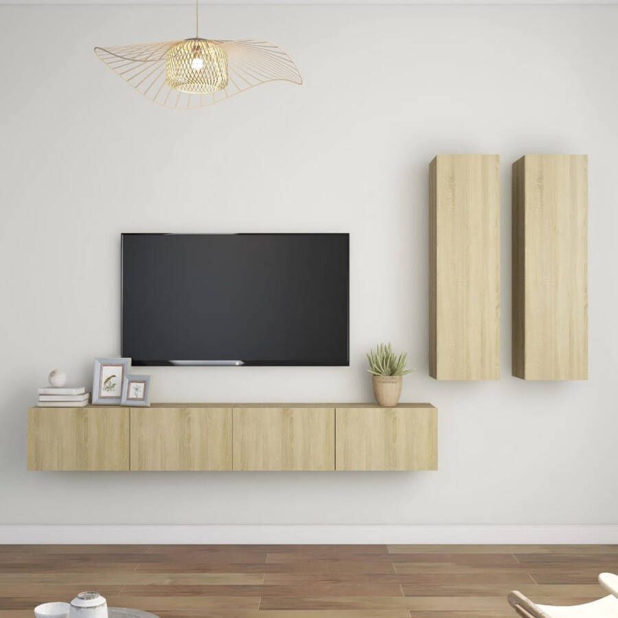 VidaXL Televisiewandmeubelset Sonoma eiken 2 x 30.5 x 30 x 110 cm + 2 x 100 x 30 x 30 cm Kast