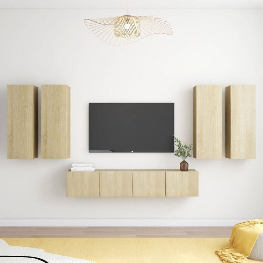 VidaXL Televisiewandmeubelset Sonoma eiken Montage vereist 2x 80x30x30cm + 4x 30.5x30x90cm Kast