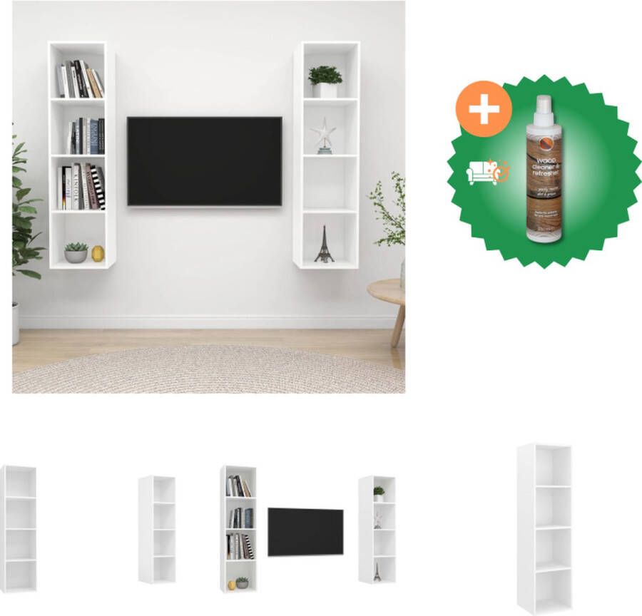 VidaXL Tv-meubel Televisiewandmeubelset Afmetingen- 37 x 37 x 142.5 cm Kleur- wit Materiaal- spaanplaat Montage vereist Levering bevat- 2 x tv-meubel Kast Inclusief Houtreiniger en verfrisser