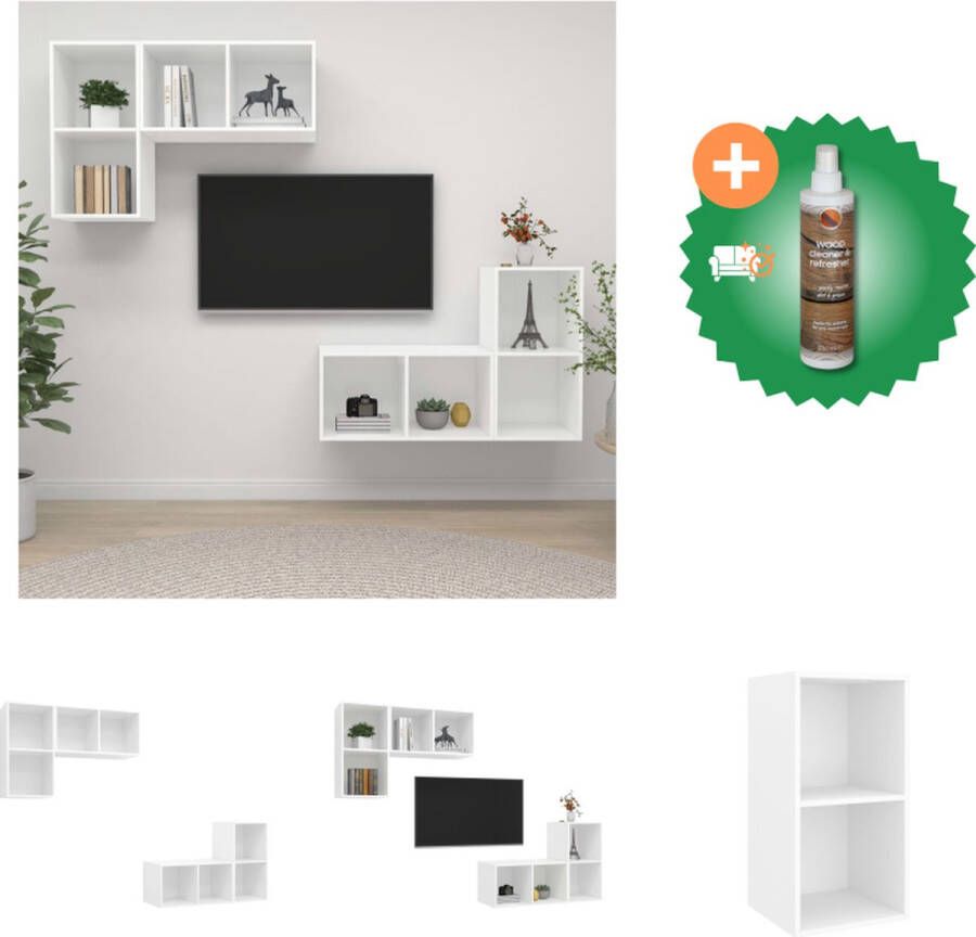 VidaXL Televisiewandmeubelset Tv-meubel 37 x 37 x 72 cm Wit hout Kast Inclusief Houtreiniger en verfrisser