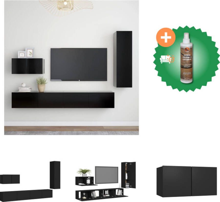 VidaXL Hangende tv-kasten Meubelset Muurbevestiging Spaanplaat Verschillende vakken Zwart Montage vereist 1x 30.5x30x30cm 3x 80x30x30cm Kast Inclusief Houtreiniger en verfrisser - Foto 5