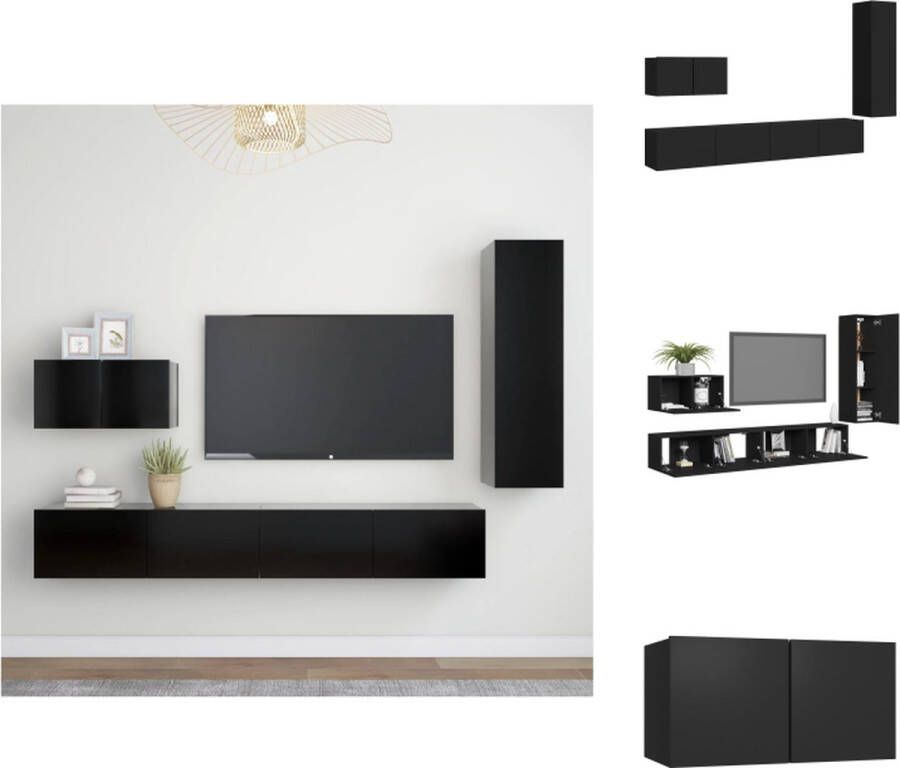 vidaXL Televisiewandmeubelset TV-meubel 60x30x30 cm Zwart 1x 30.5x30x110 cm 1x 100x30x30 cm 2x Kast