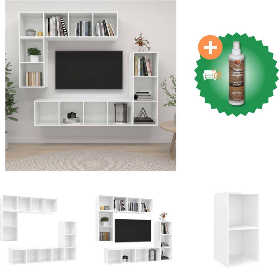 VidaXL TV-meubel set Klassiek praktisch en trendy design Hoogglans wit Gemaakt van bewerkt hout Voldoende opbergruimte Kast Inclusief Houtreiniger en verfrisser - Foto 3