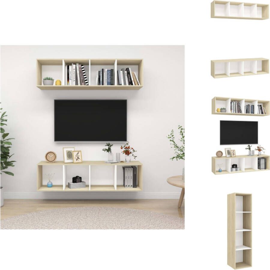 vidaXL Televisiewandmeubelset TV-meubel Wit Sonoma eiken 37 x 37 x 142.5 cm 4 vakken Kast