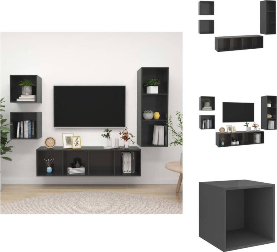 VidaXL Televisiewandmeubelset TV-meubels 37 x 37 x 37 cm + 37 x 37 x 107 cm + 37 x 37 x 142.5 cm Hoogglans grijs Spaanplaat Kast