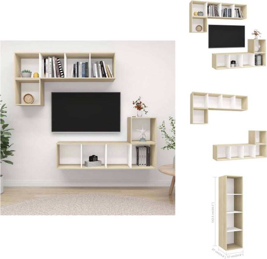 vidaXL Televisiewandmeubelset Wit en Sonoma Eiken 2x TV-meubel- 37x37x37cm 2x TV-meubel- 37x37x142.5cm Kast