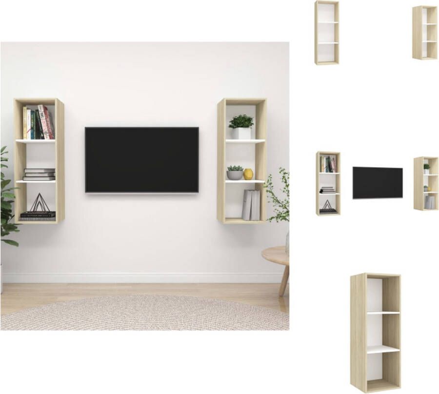 vidaXL Televisiewandmeubelset wit en sonoma eiken 37 x 37 x 107 cm 2 x tv-meubel Kast