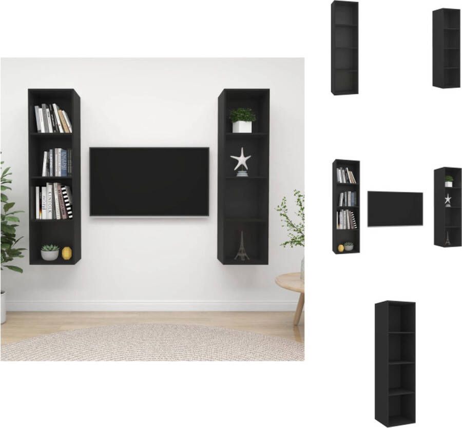 VidaXL Televisiewandmeubelset zwart 37 x 37 x 142.5 cm 2 x tv-meubel Kast