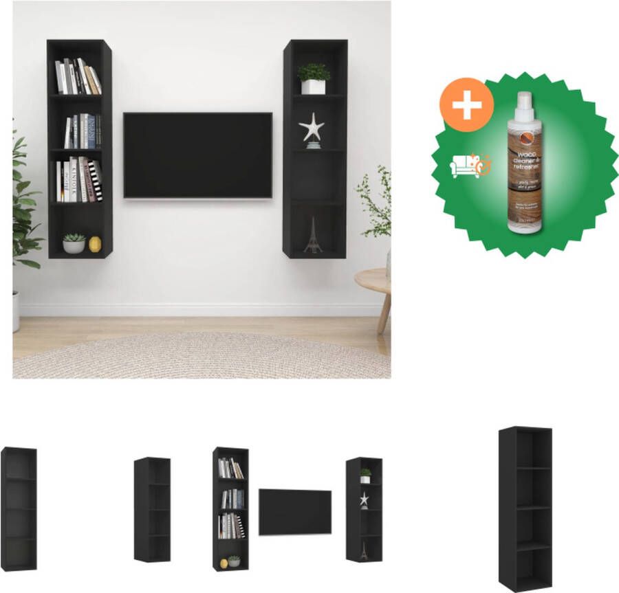 VidaXL Televisiewandmeubelset zwart 37 x 37 x 142.5 cm 2 x tv-meubel Kast Inclusief Houtreiniger en verfrisser - Foto 2