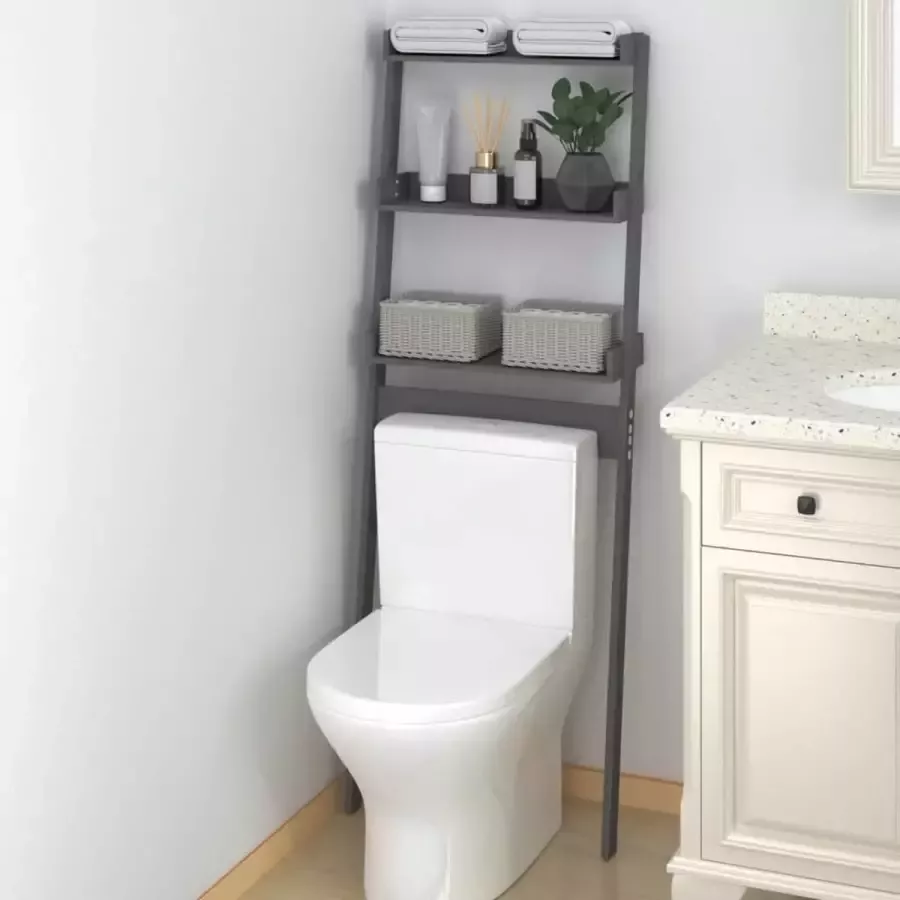 VidaXL Toiletrek 63 5x32x179 cm massief grenenhout grijs