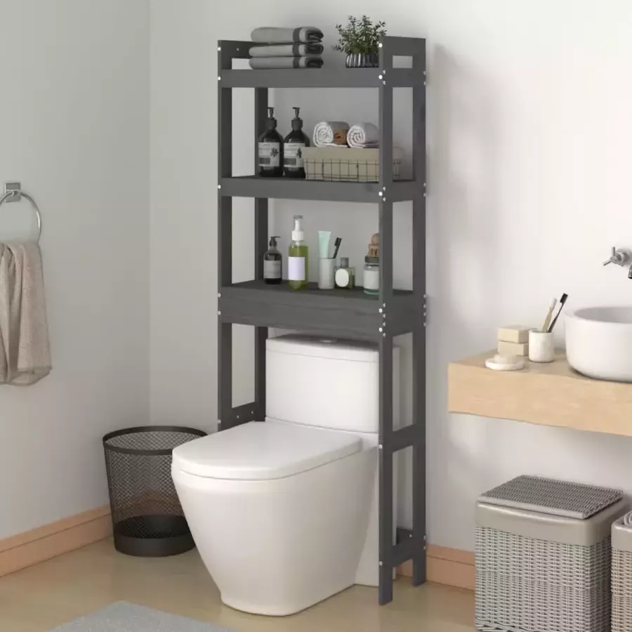 VidaXL Toiletrek 63x26x171 cm massief grenenhout grijs