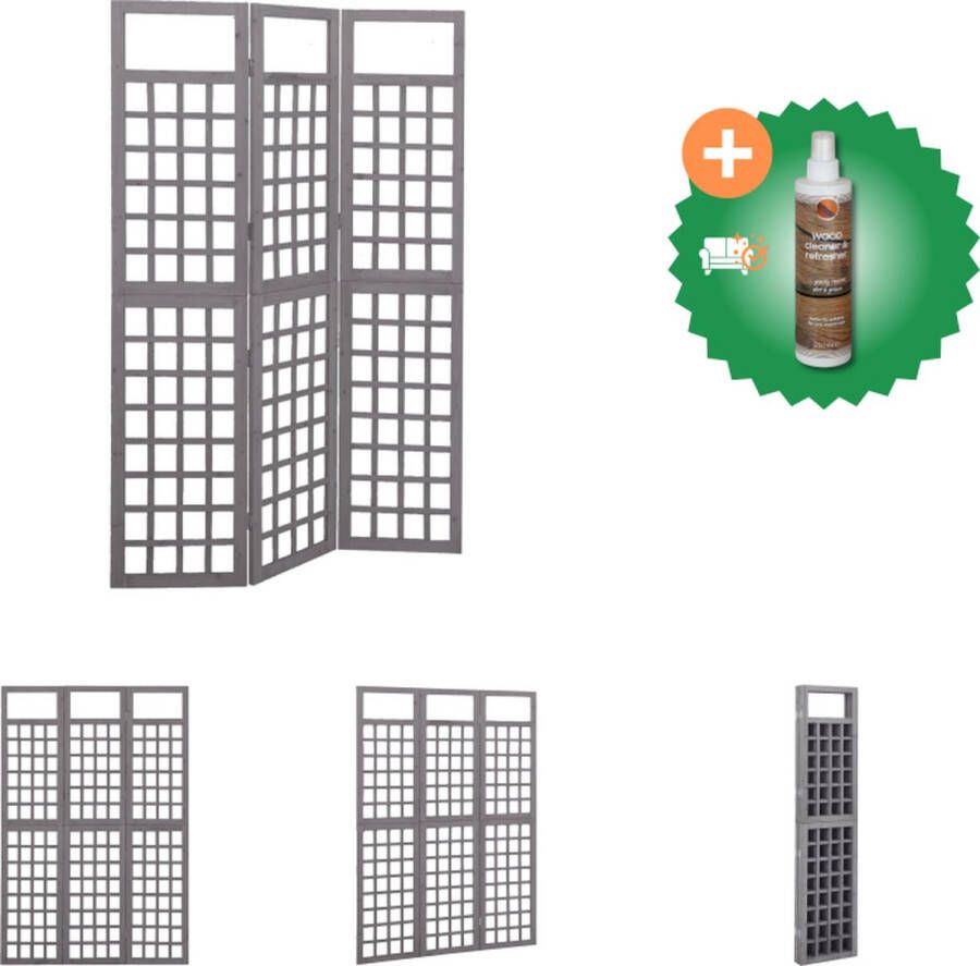 VidaXL Kamerscherm trellis met 3 panelen 121x180 cm vurenhout grijs Kamerscherm Inclusief Houtreiniger en verfrisser