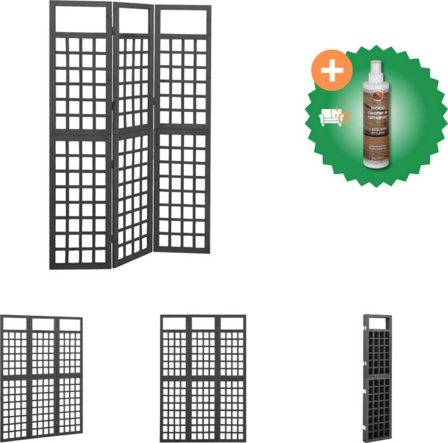 VidaXL Kamerscherm trellis met 3 panelen 121x180 cm vurenhout zwart Kamerscherm Inclusief Houtreiniger en verfrisser