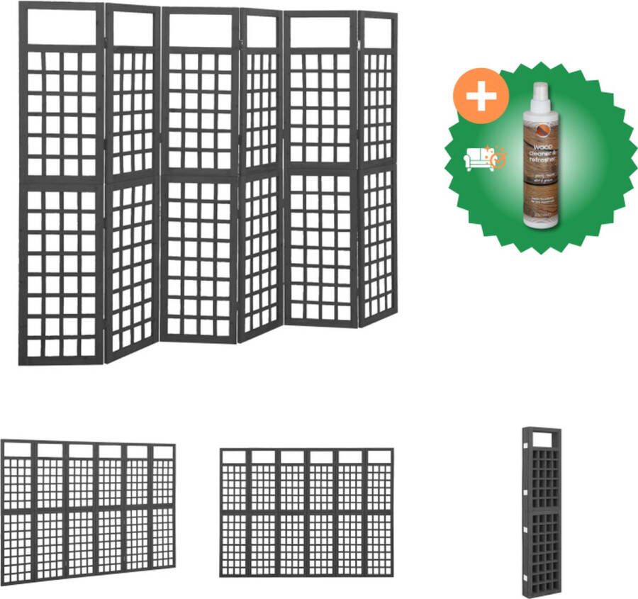 VidaXL Kamerscherm trellis met 6 panelen 242-5x180 cm vurenhout zwart Kamerscherm Inclusief Houtreiniger en verfrisser