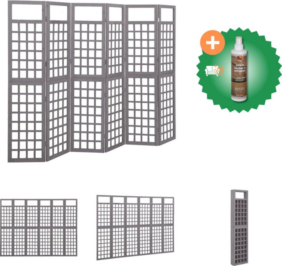 VidaXL Kamerscherm trellis met 6 panelen 242-5x180 cm vurenhout grijs Kamerscherm Inclusief Houtreiniger en verfrisser