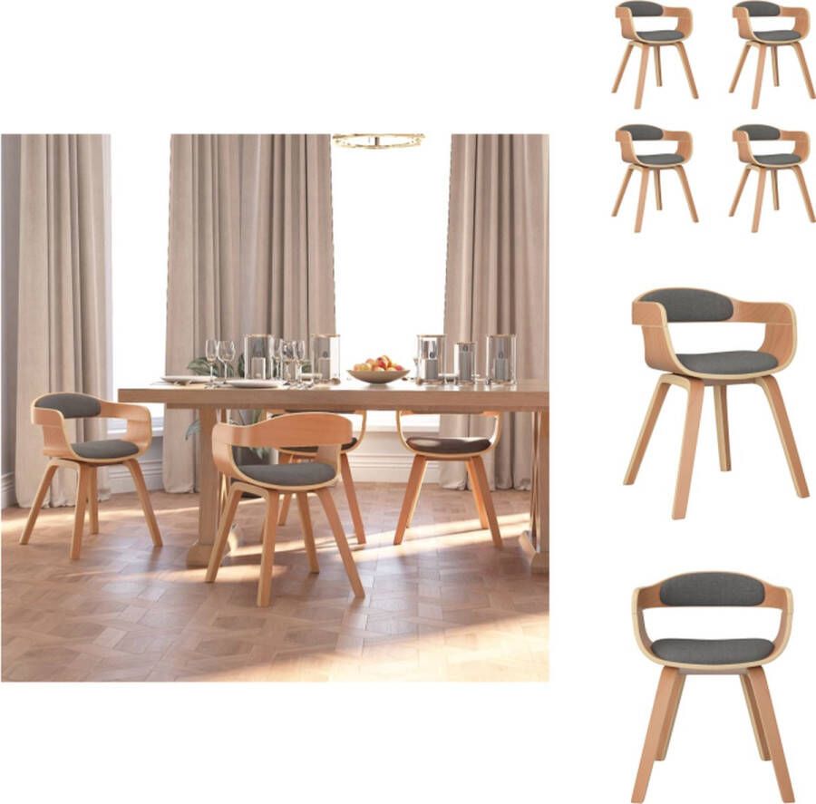 vidaXL Trendy Eetstoelen Lichtgrijs en Lichthout 49 x 51 x 70 cm Stof en Gebogen Hout Eetkamerstoel