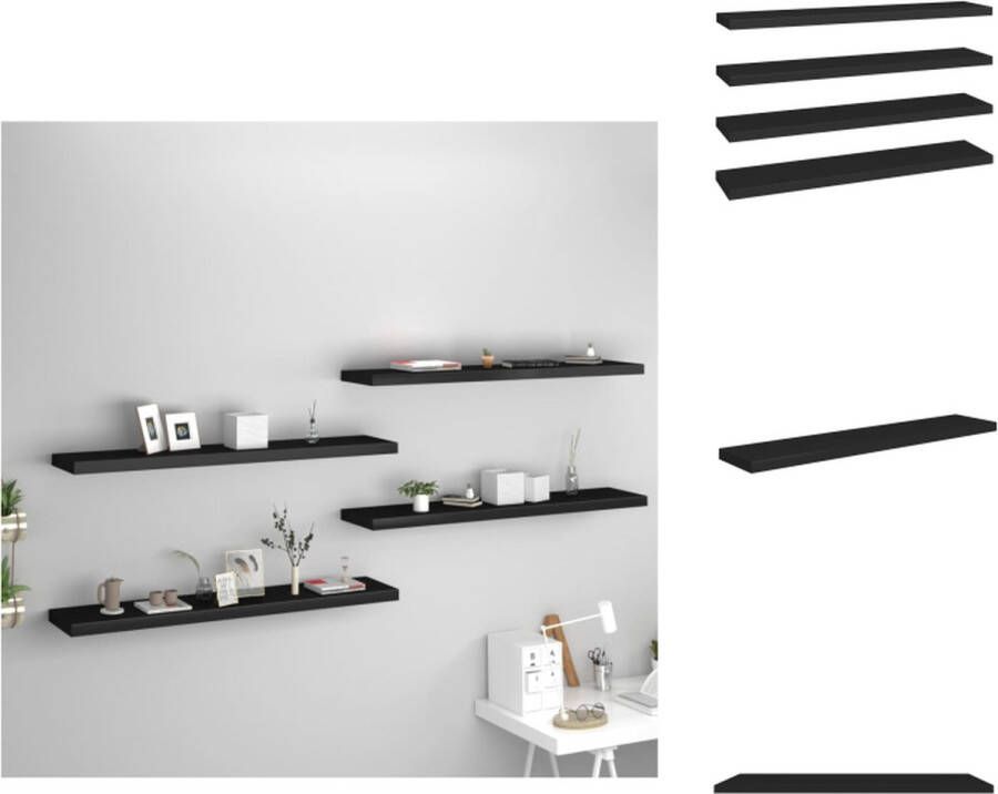 VidaXL Trendy Wandplanken Set van 4 120 x 23.5 x 3.8 cm Zwart Wandsteun