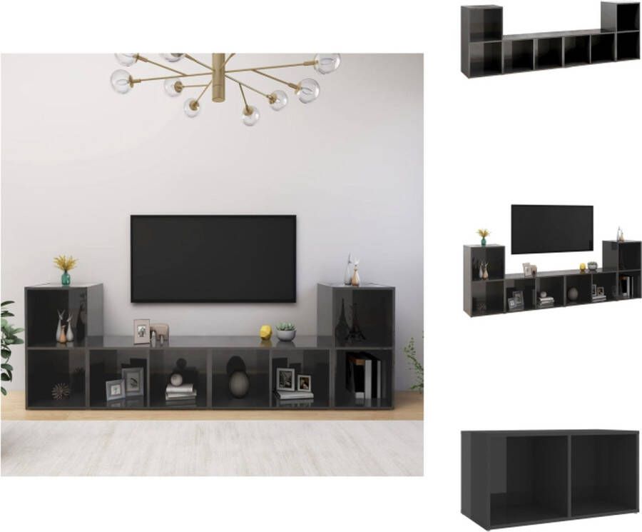 VidaXL Tv-kast Tv-kasten Tv-standaard Tv-standaarden Tv-meubelen 4 st 72x35x36 5 cm bewerkt hout hoogglans grijs - Foto 2