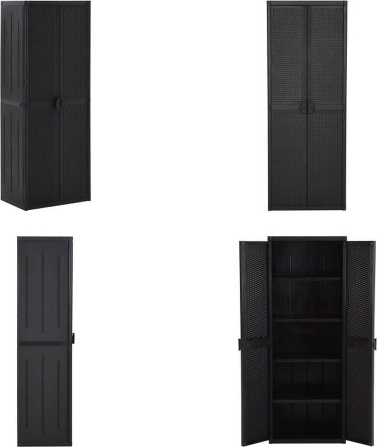 VidaXL Tuinkast 65x45x172 cm PP rattan zwart Tuinkast Tuinkasten Buitenkast Opbergkast - Foto 2