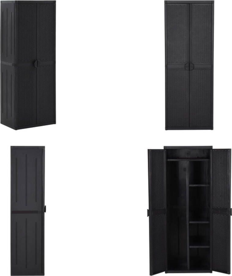 VidaXL Tuinkast 65x45x172 cm PP rattan zwart Tuinkast Tuinkasten Buitenkast Opbergkast