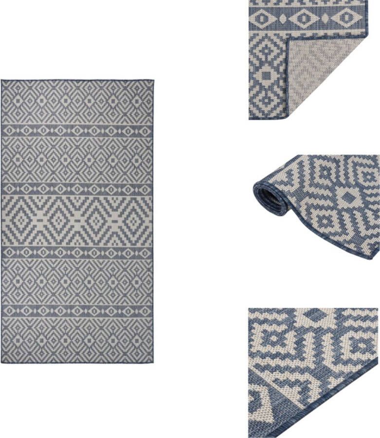 VidaXL Buitenkleed Buitenkleden Tuinkleed Platgeweven Buitenkleed met patroon platgeweven 80x150 cm blauw - Foto 2