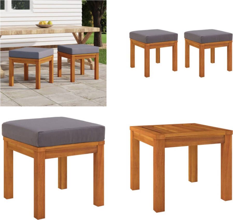 VidaXL Tuinkrukjes 2 st met kussens 40x40x42 cm massief acaciahout Tuinkruk Tuinkrukken Voetenbank Voetenbankje