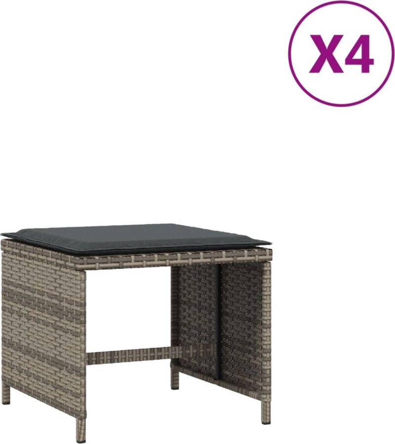 VidaXL Tuinkrukken 4 st met kussens 41x41x36 cm poly rattan grijs - Foto 2