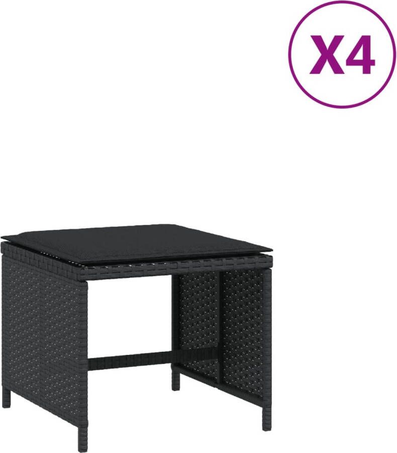 VidaXL -Tuinkrukken-4-st-met-kussens-41x41x36-cm-poly-rattan-zwart - Foto 3