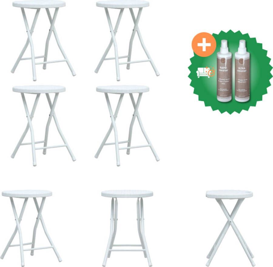 VidaXL Tuinkrukken inklapbaar 4 st rattan-look HDPE wit Krukje Inclusief Onderhoudsset