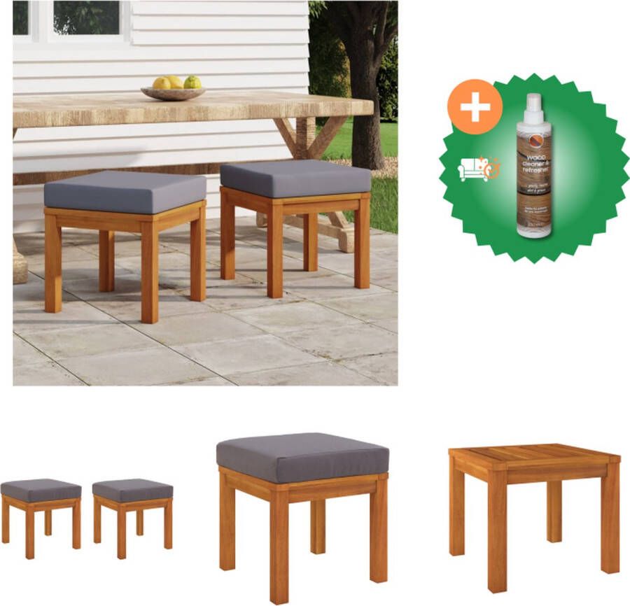 VidaXL Tuinkrukjes 2 st met kussens 40x40x42 cm massief acaciahout Poef Inclusief Houtreiniger en verfrisser