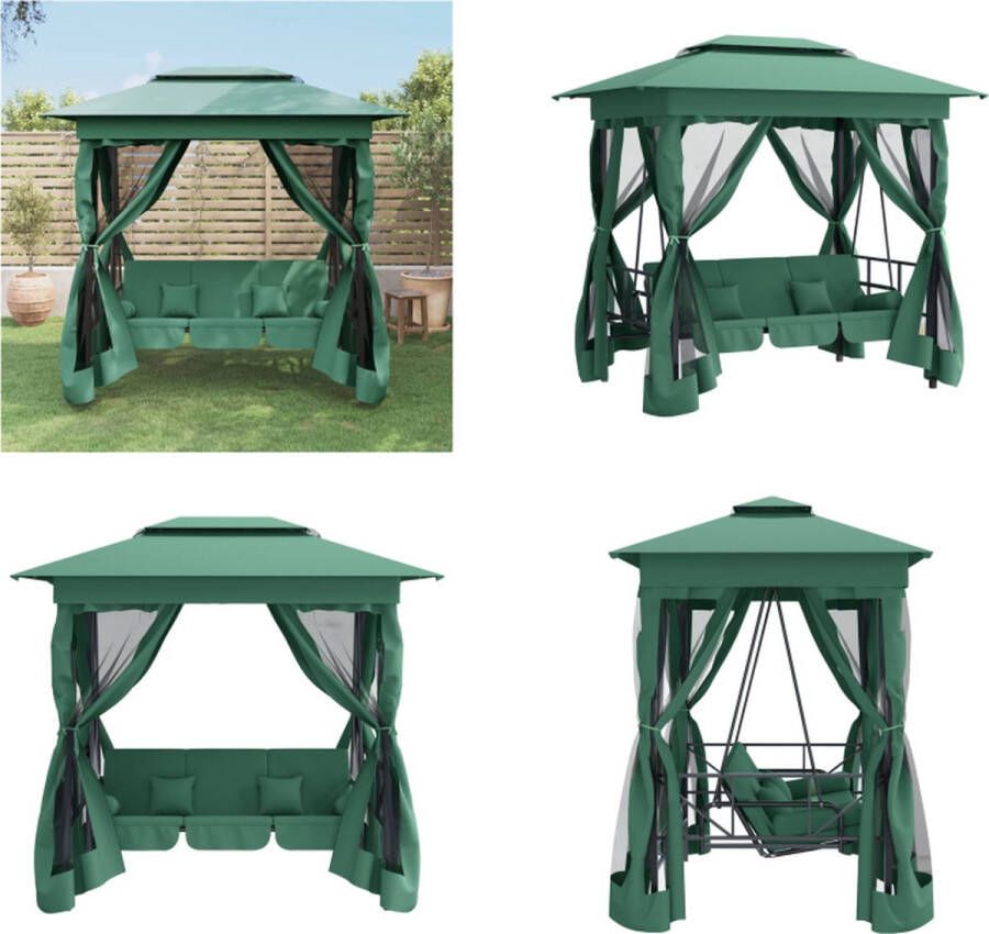 VidaXL Tuinpaviljoen met schommelbank converteerbaar stof staal groen Tuinpaviljoen Tuinpaviljoens Tuin Paviljoen Partytent