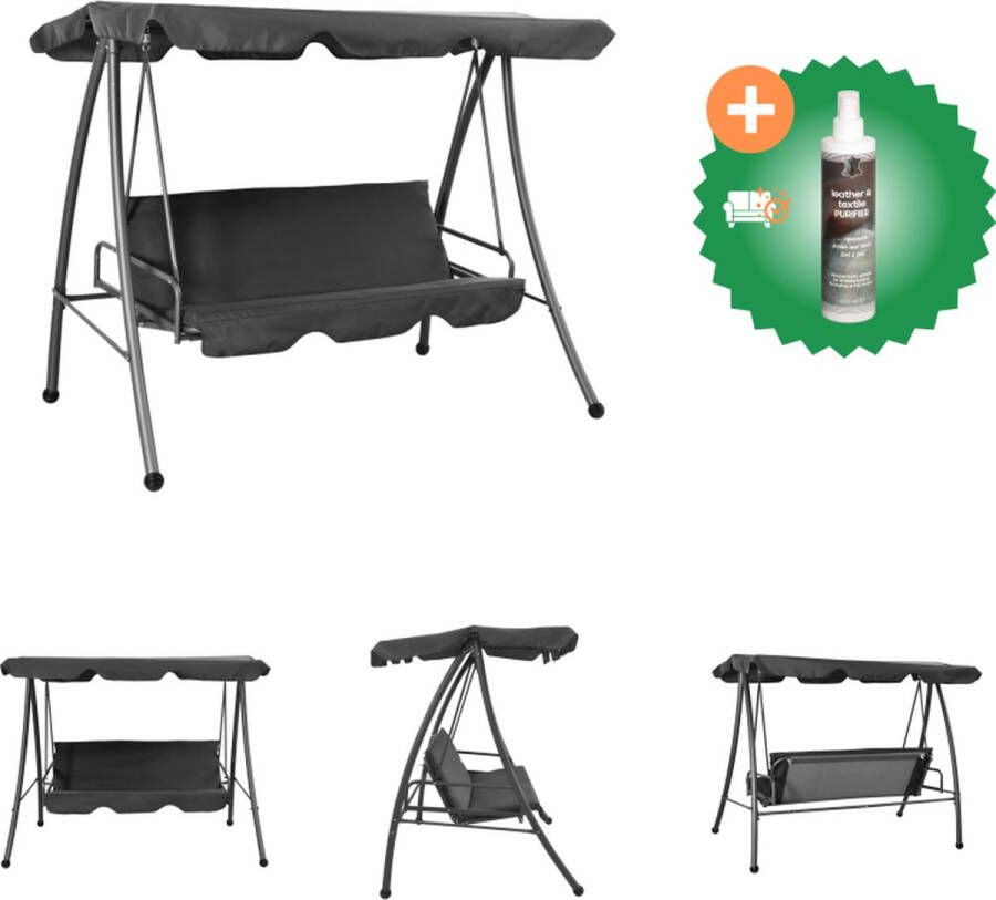 VidaXL Tuinschommelstoel met luifel 192x118x175 cm staal antraciet Schommelbank Inclusief Reiniger
