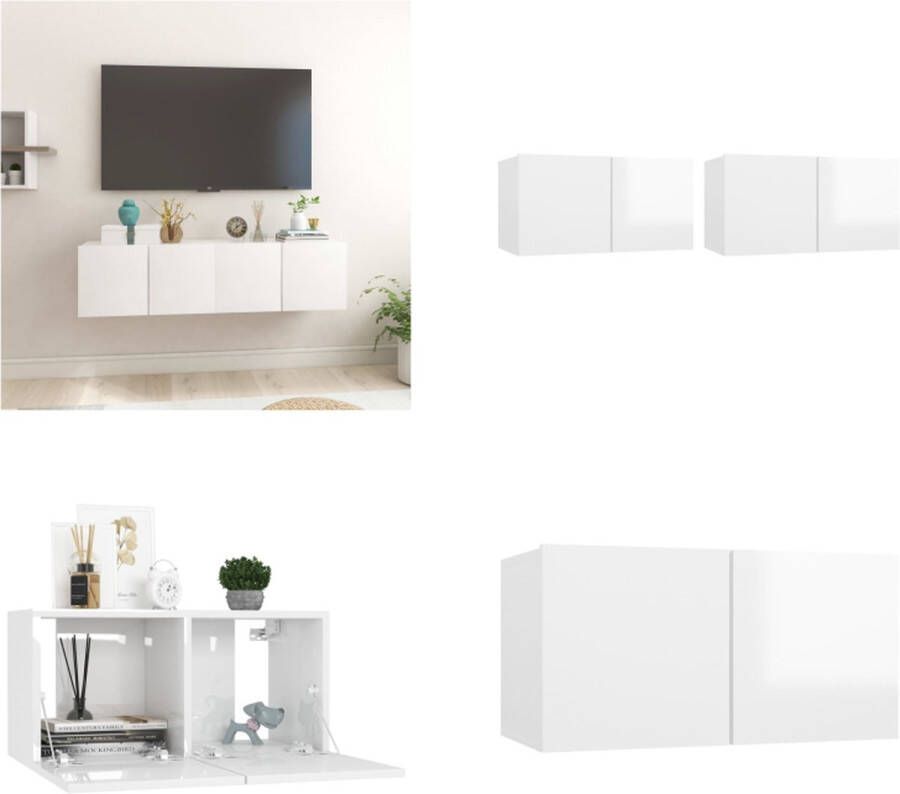 VidaXL TV-hangkasten 2 st 60x30x30 cm hoogglans wit Tv-meubel Tv-meubels Tv-kast Tv-kasten