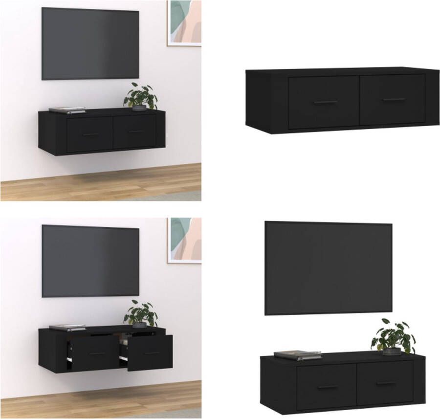 VidaXL Tv-hangmeubel 80x36x25 cm bewerkt hout zwart Tv-kast Tv-kasten Tv-meubel Hifi-meubel