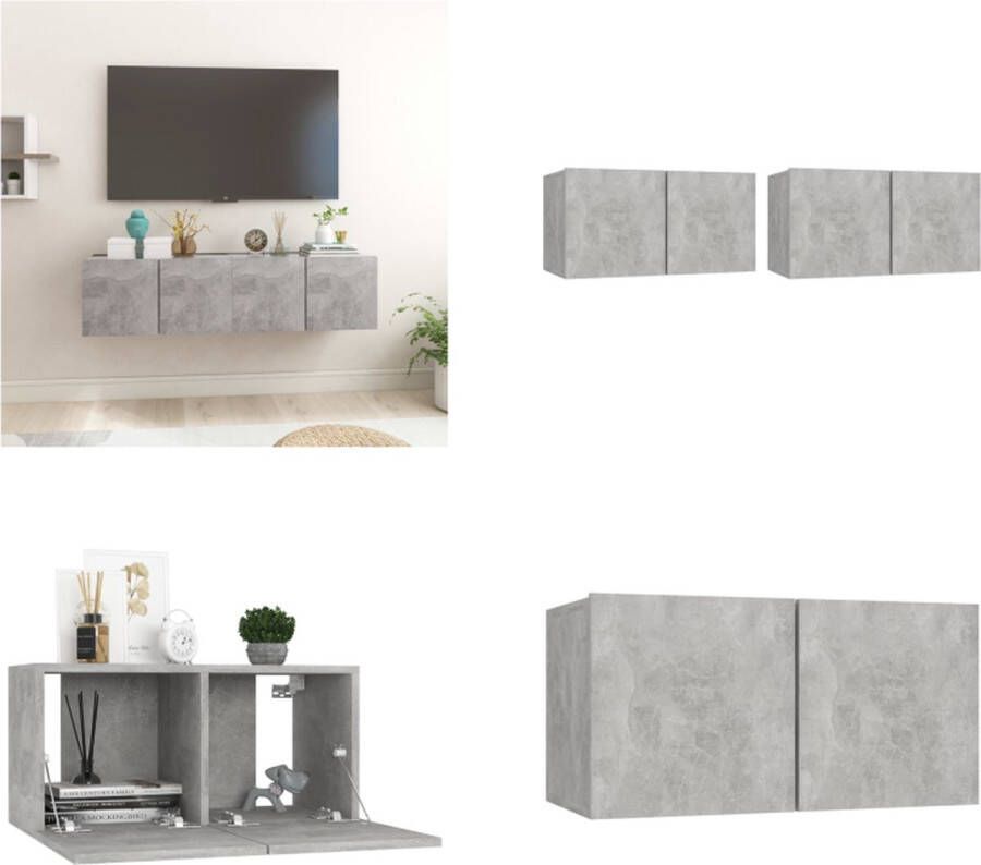 VidaXL Tv-hangmeubelen 2 st 60x30x30 cm betongrijs Tv-meubel Tv-meubels Tv-kast Tv-kasten