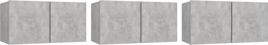 VidaXL Tv-hangmeubelen 3 stuks Betongrijs 60x30x30 cm Tv Meubels Tv Kasten Beton Grijs Houten Tv Stand Wandmontage Living Room Furniture Media Storage Minimalistisch Modern Design Compact Tv Unit