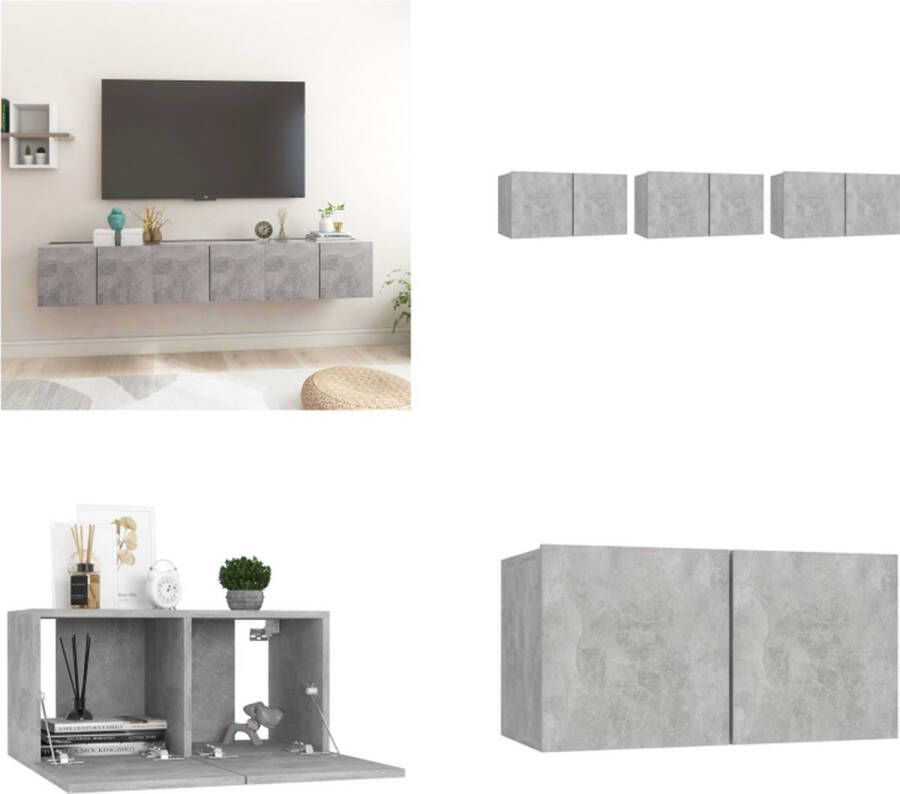 VidaXL Tv-hangmeubelen 3 st 60x30x30 cm betongrijs Tv-meubel Tv-meubels Tv-kast Tv-kasten
