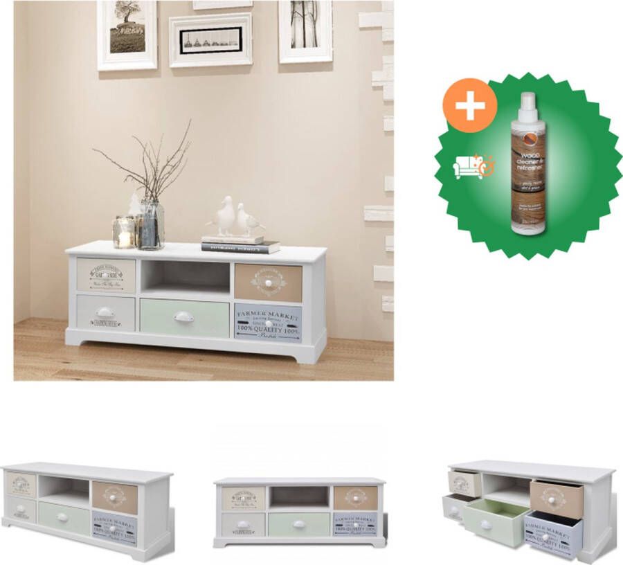 VidaXL TV-Hifi Stand Franse Landelijke Stijl 100x35x40 cm 5 Lades Kast Inclusief Houtreiniger en verfrisser