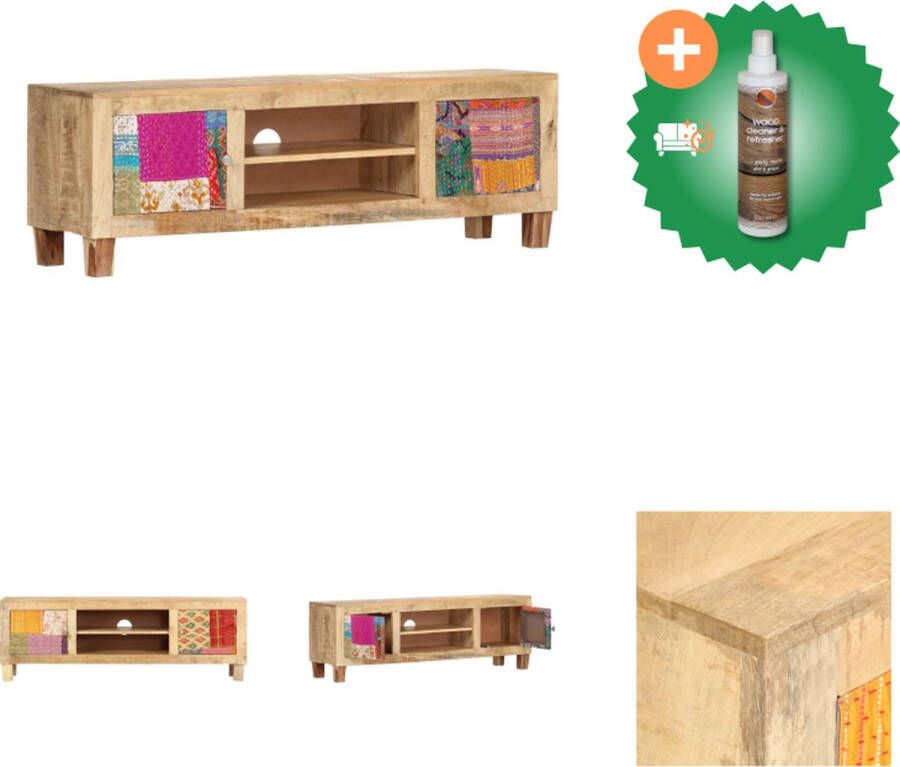 VidaXL TV hifi-standaard massief mangohout 120 x 30 x 40 cm patchwork Kast Inclusief Houtreiniger en verfrisser
