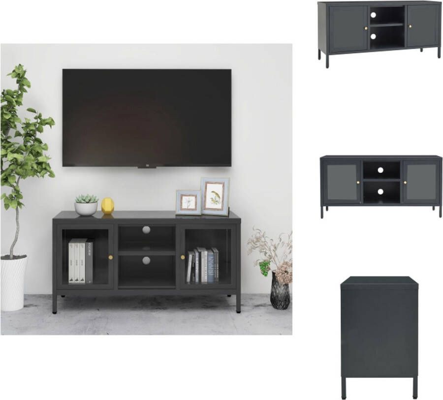 VidaXL Tv-kast Tv-kasten Televisiekast Televisiekasten Tv-meubel 105x35x52 cm staal en glas antracietkleurig - Foto 2