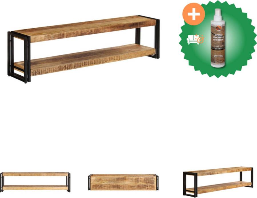 VidaXL Industrieel Televisiemeubel Massief Mangohout 150 x 30 x 40 cm Opbergruimte Kast Inclusief Houtreiniger en verfrisser - Foto 2
