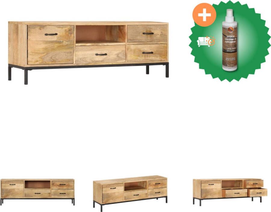 VidaXL Tv-kast Antieke Stijl Massief Mangohout 130x30x45 cm 3 lades Kast Inclusief Houtreiniger en verfrisser