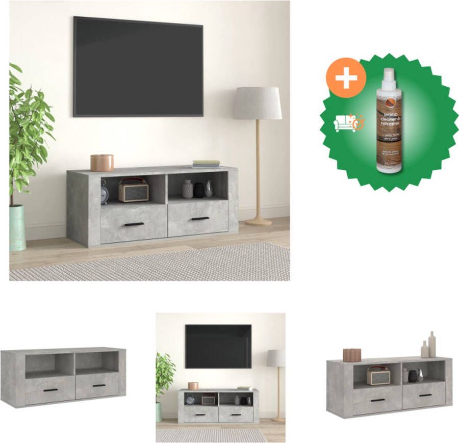 VidaXL Tv-kast Betongrijs bewerkt hout 100x35x40cm Sterk en stijlvol Kast Inclusief Houtreiniger en verfrisser - Foto 2