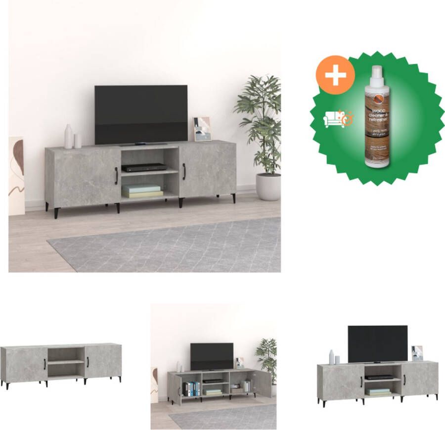 VidaXL TV-meubel Betongrijs 150x30x50 cm Stevig bewerkt hout Praktische opbergruimte Kast Inclusief Houtreiniger en verfrisser - Foto 4