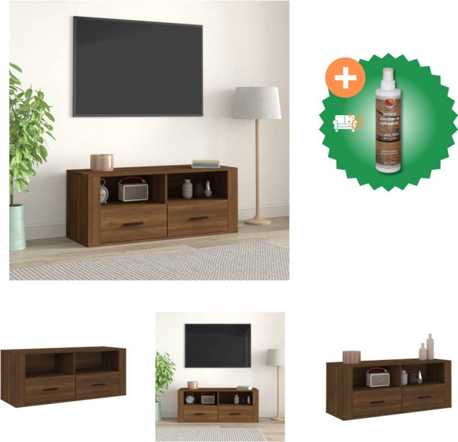 VidaXL TV-meubel Bruineiken 100x35x40 cm Stevig Praktische deur Voldoende opbergruimte Kast Inclusief Houtreiniger en verfrisser - Foto 4