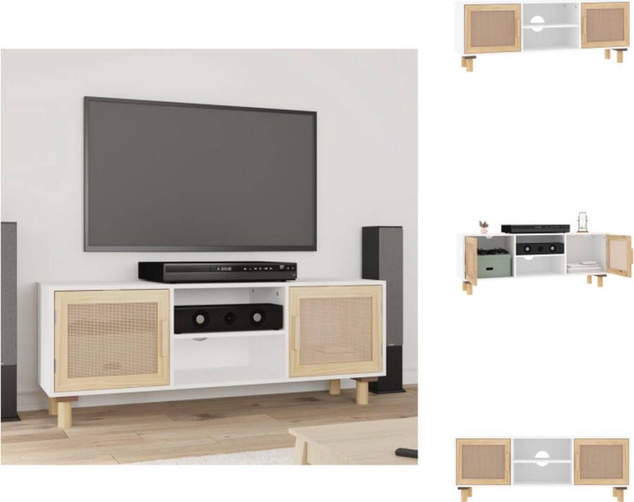 VidaXL Tv-kast Tv-kasten Tv-meubel Hifi-meubels Tv-meubel 105x30x40 cm massief grenenhout en rattan wit